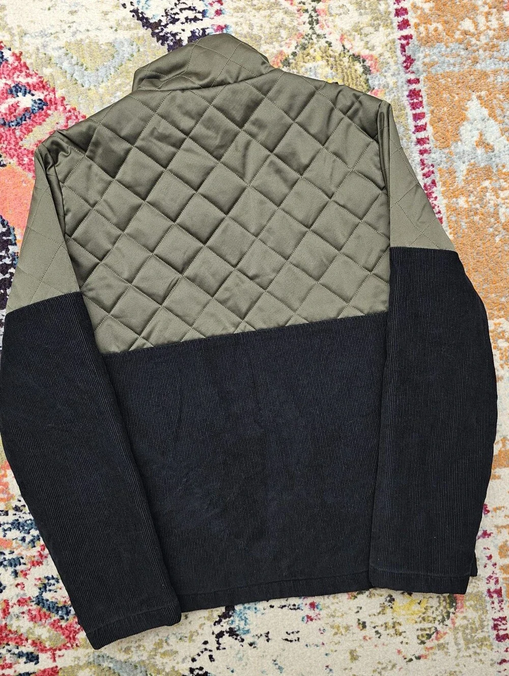 True Religion Quilted Corduroy Full Zip Jacket Mens Size Small Black Green Gray